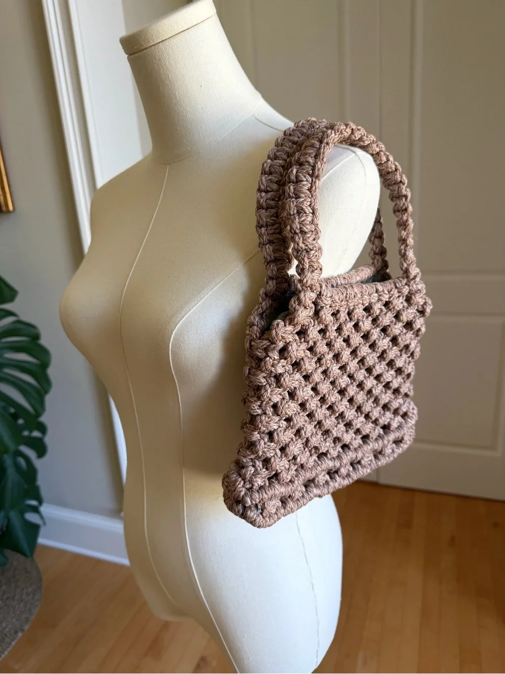 Crochet Woven Shoulder Bag Brown Y2K Boho Granny Square Handbag